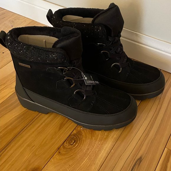 LONDON FOG - BRAND NEW WATERPROOF LEATHER ANKLE WINTER BOOTS - BLACK - SIZE 8 - Picture 2 of 4